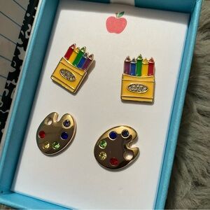 Two Gold and multi-coloured enamel earrings studs